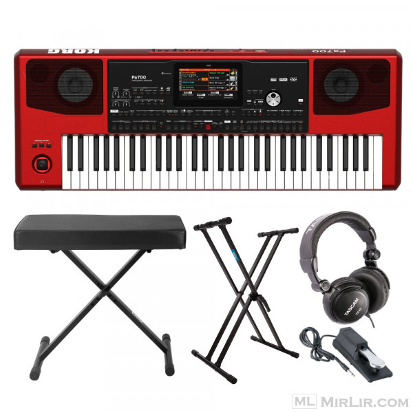 Korg Pa700RD 61-Key Professional Arranger Keyboard (Red) with Knox Gear Stand and Bench, Pedal, Headphones, and Book