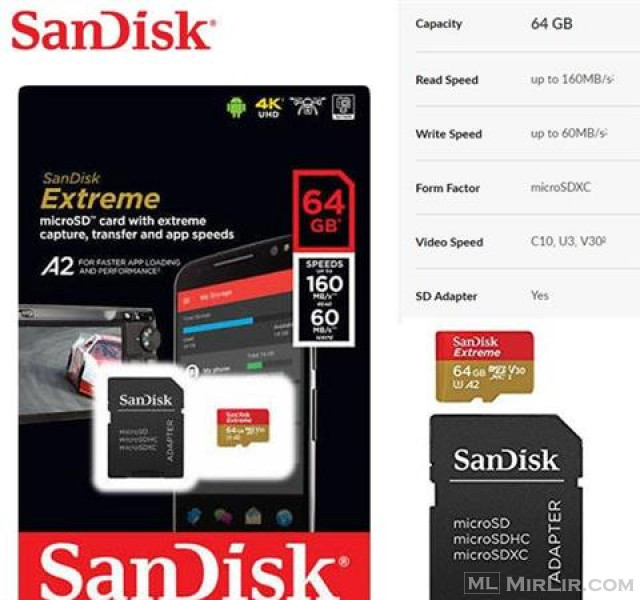 MICRO-SD 32GB-64GB EXTREM 160MB/S SASI E LIMITUAR