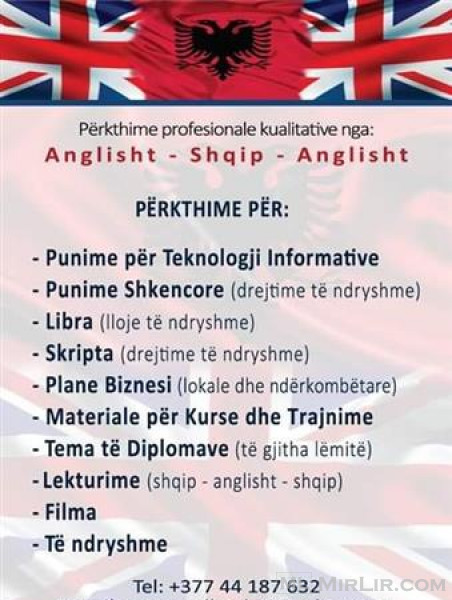 Përkthime dhe Lekturime: Anglisht - Shqip - Angli