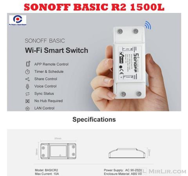 Sonoff Basic R2 WI-FI Smart Switch 10A 2200W 1500L