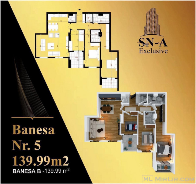 FACTORIAL-Shitet Banesa 139.99 m2 kati 2 dhe 3 Rr.Ahmet Kaqiku 