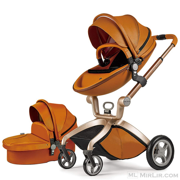 Karrocë për fëmijë Hot Mom: Karrocë për fëmijë me kënd të rregullueshëm të lartësisë së sediljes dhe thithje goditjeje me katër rrota, e kthyeshme, peizazh i lartë dhe karrocë në modë (kafe)