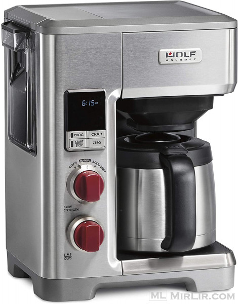 Sistem i programueshëm i prodhuesit të kafesë Wolf Gourmet me 10 filxhanë karafe termike, peshore e integruar, rezervuar i lëvizshëm, pullë e kuqe, çelik inox (WGCM100S)