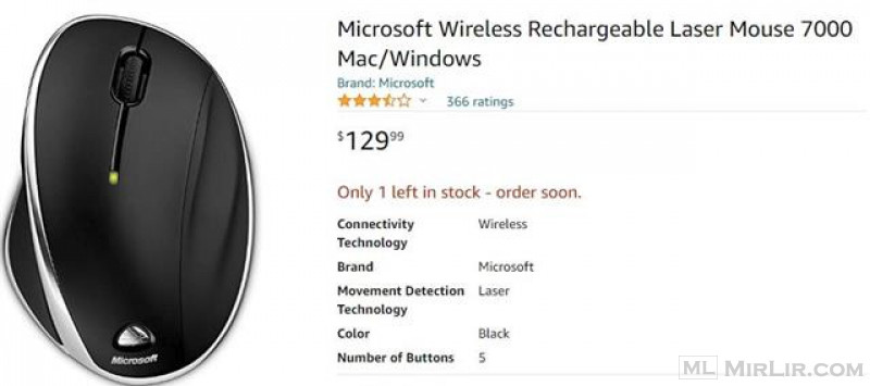 Microsoft Wireless Rechargeable Laser Mouse 7000 Mac/Windows