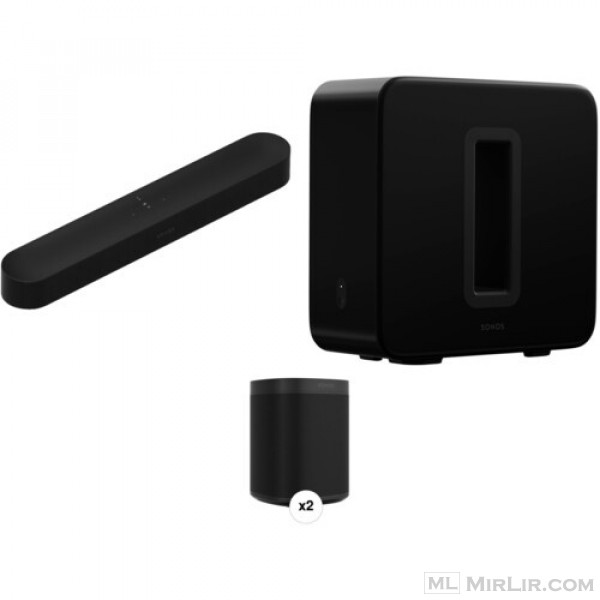 Sonos Beam Soundbar Gen 2, One SL Pair dhe SubWireless Subwoofer Kit (e zezë)