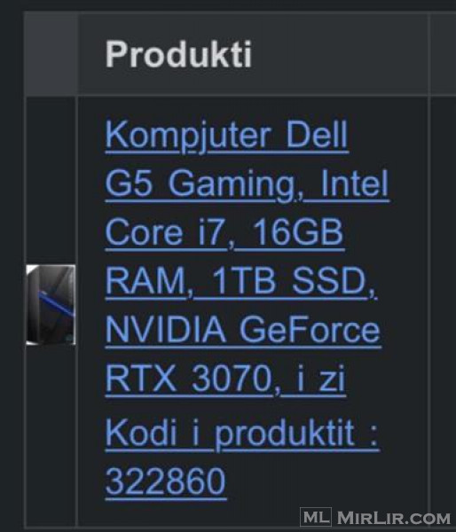 Kompjuter Dell G5 Gaming, Intel Core i7. 16GB RAM. 1TB SSD. 