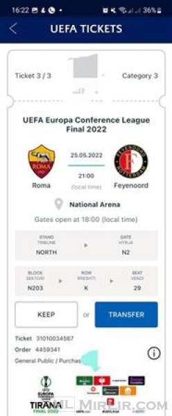 bileta/ticket Roma vs Feynoord