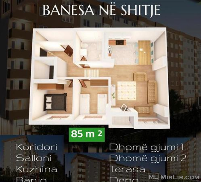Banesa në shitje me 2 dhoma gjumi në Fushë Kosovë