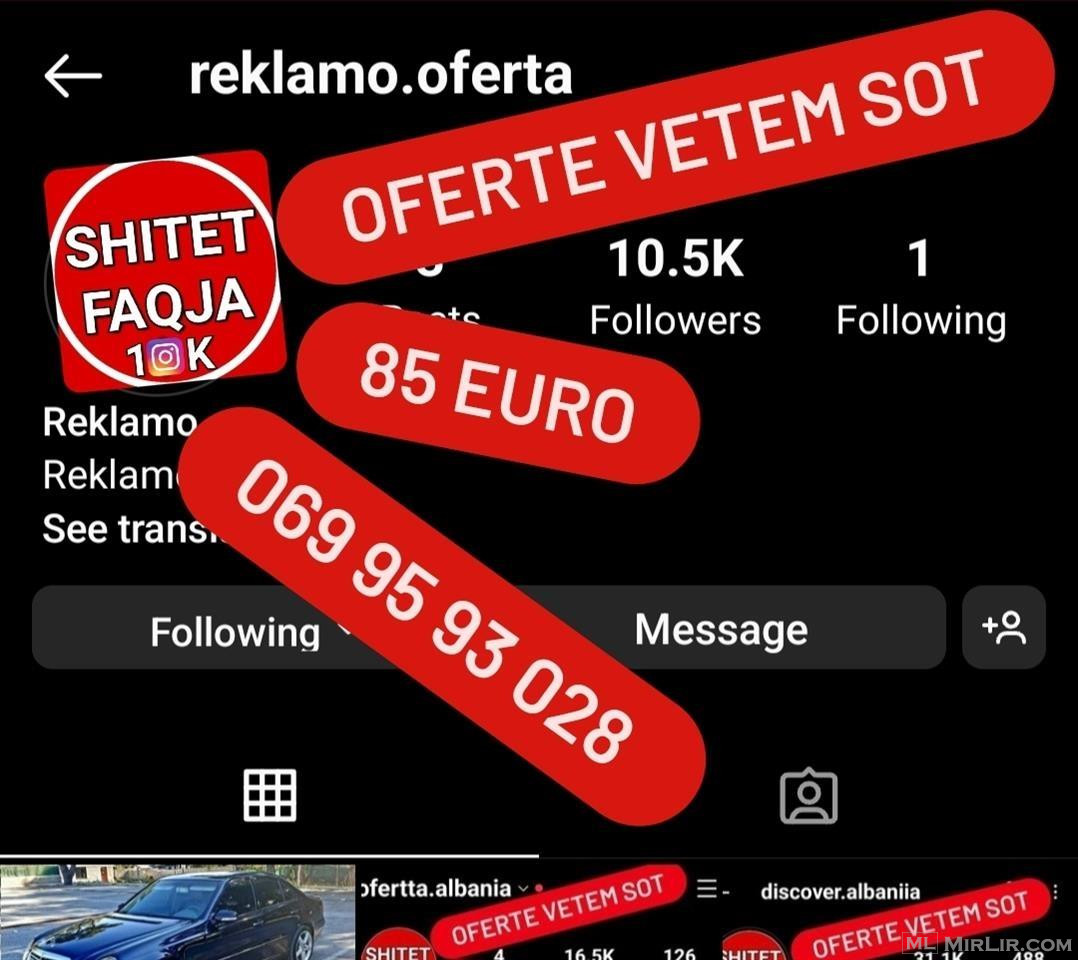 Shitet faqe instagrami +10K 85 euro