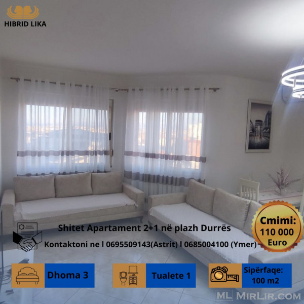 Shitet Apartament 2+1 ne Plazh Durres