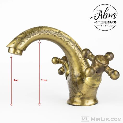 Brass Faucet engraved Double Handle For Bathroom Sink With T