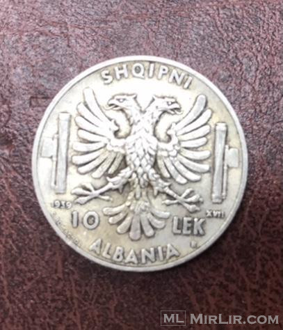Monedh argjendi e rrall 10 Lek 1939