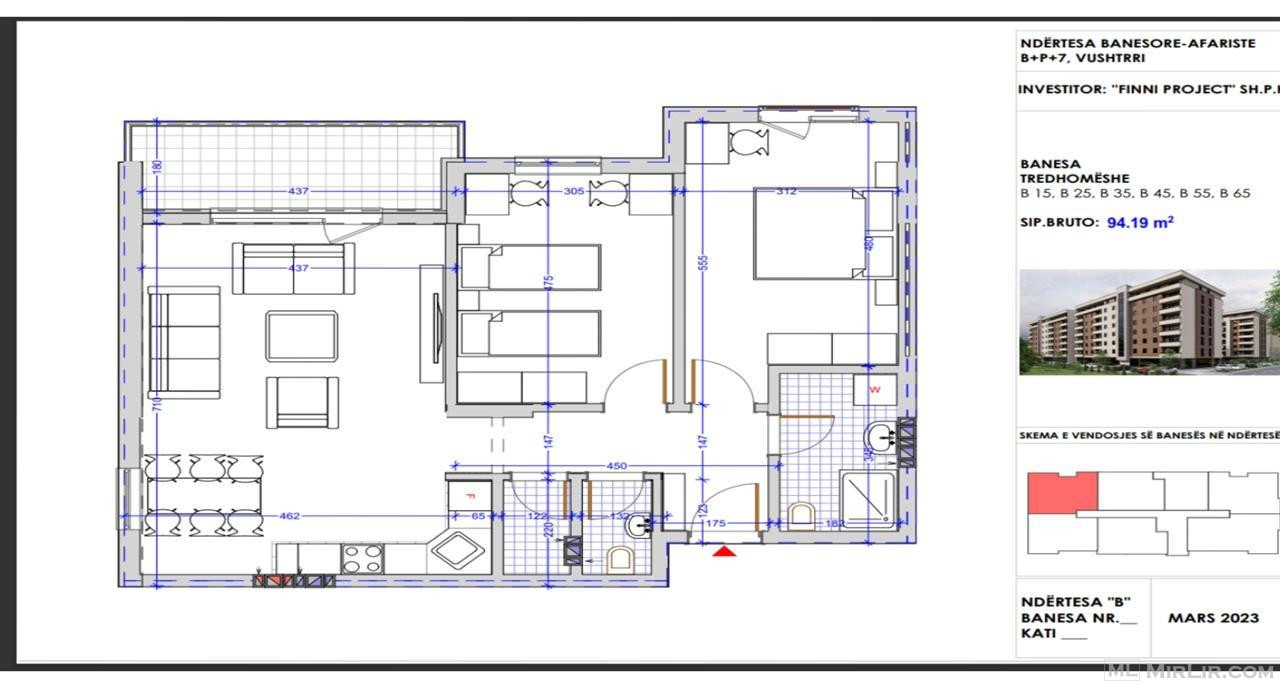 SHITET banesa te FINN PROJECT = 94.19 m² - Katet 1 deri 6