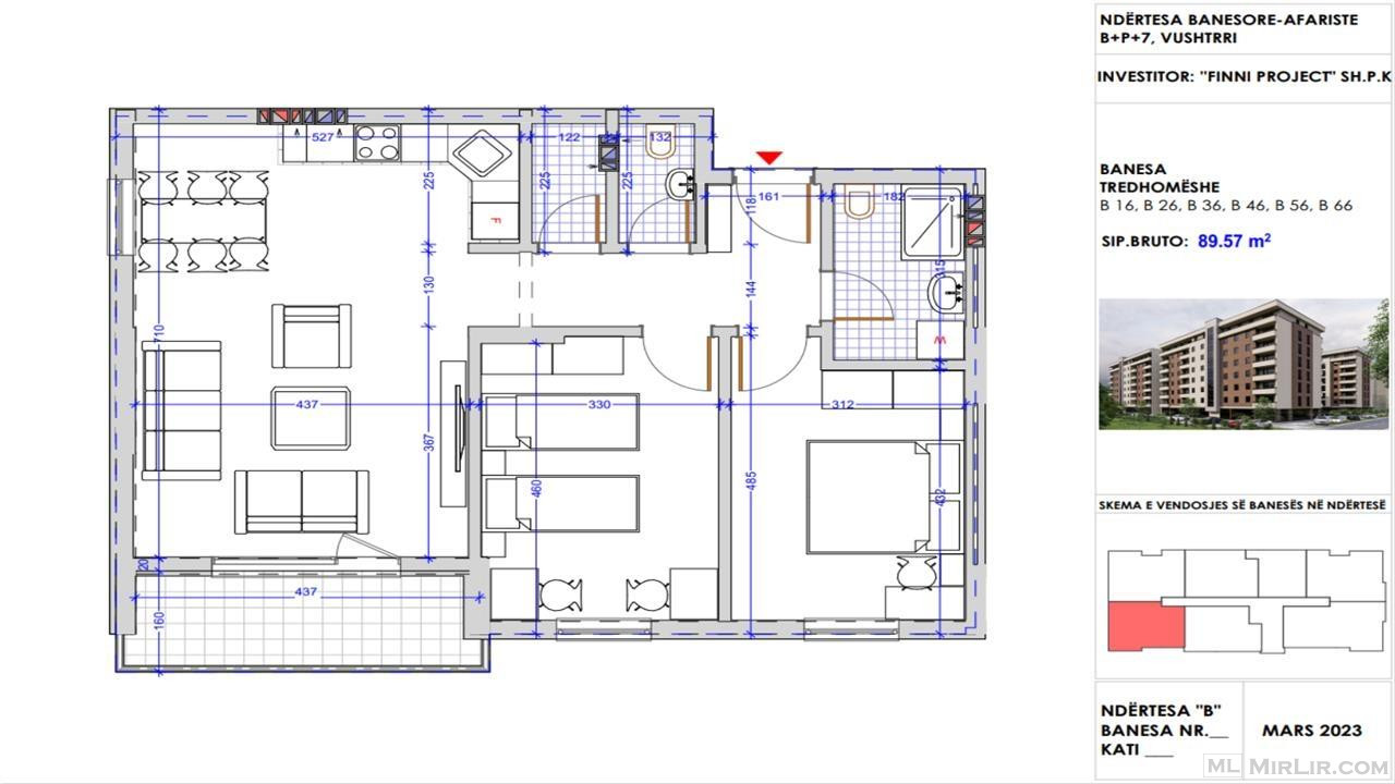 SHITET banesa te FINN PROJECT = 89.57 m² - Katet 1 deri 6