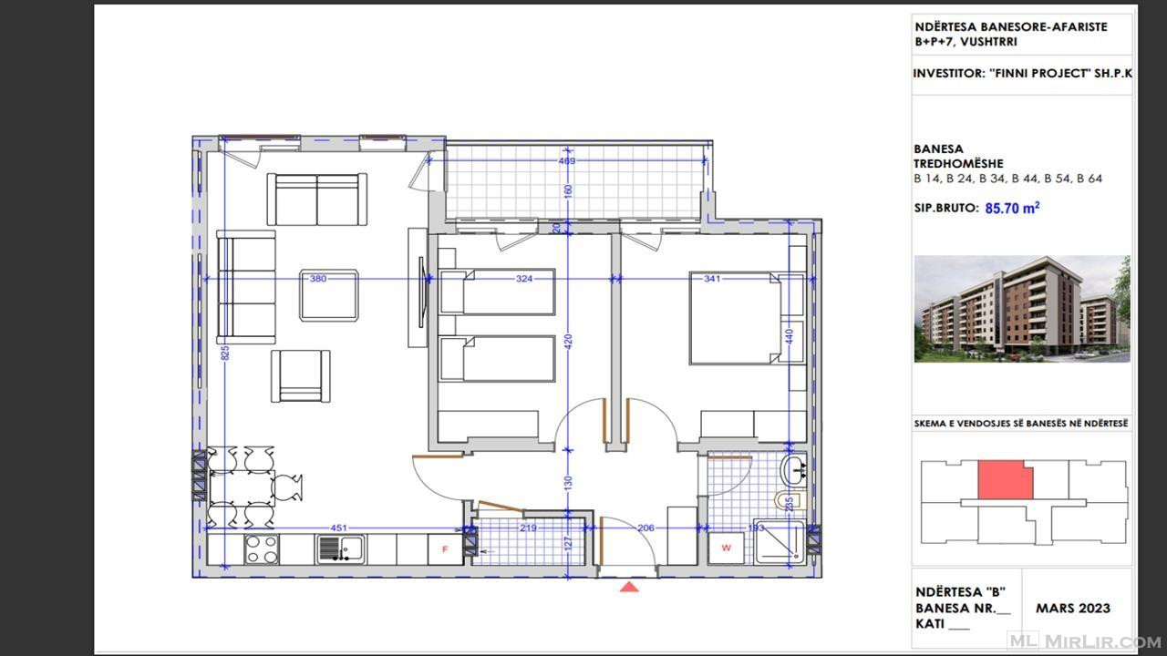 SHITET banesa te FINN PROJECT = 85.70 m² - Katet 1 deri 6