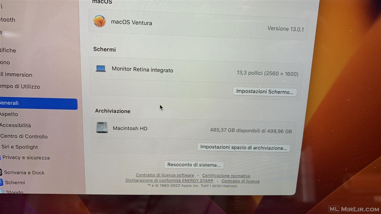 MacBook Pro 13” touch bar viti 2020 i5 ssd 500gn