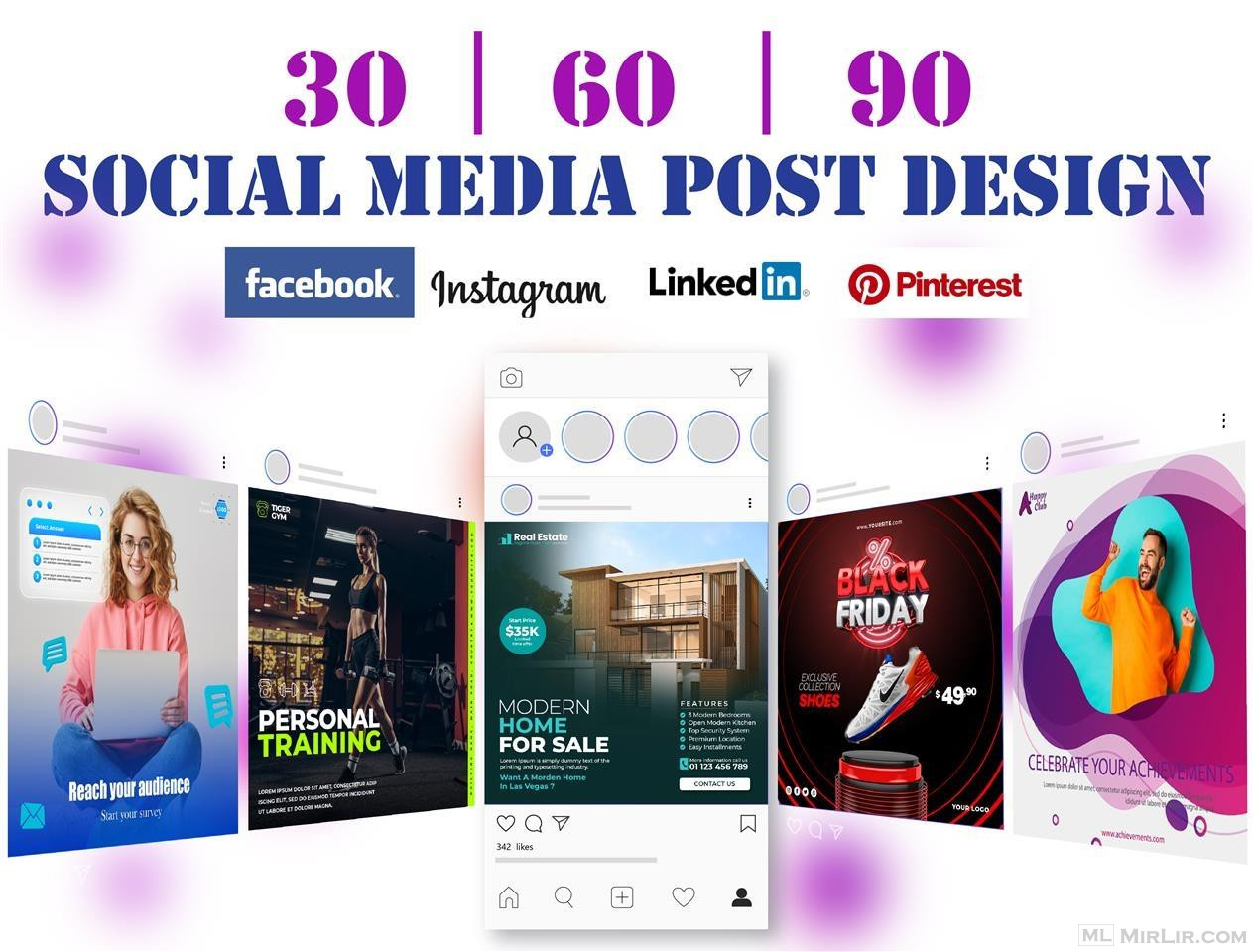30 ,60 ose 90 Postime te rrjeteve sociale | Graphic designer
