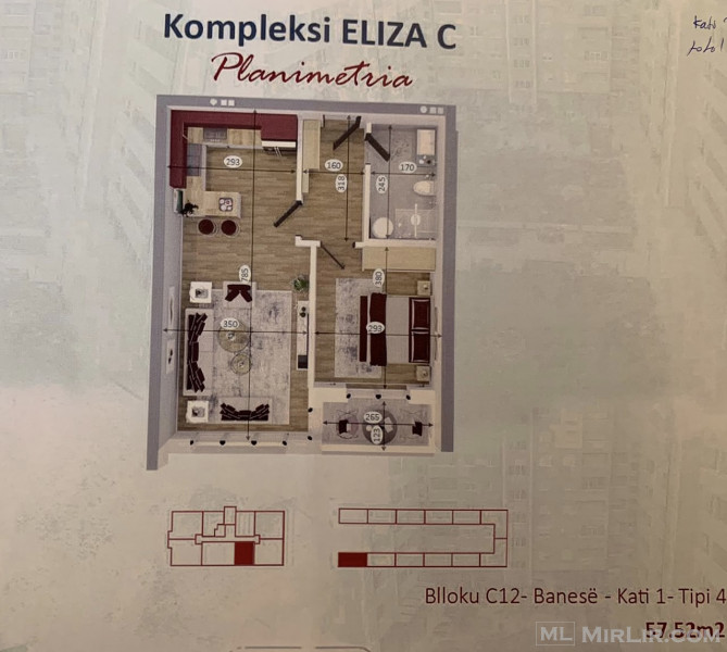 Banesa 57m2 kati 2-3 te ELiZA C12 pamjen kah parku