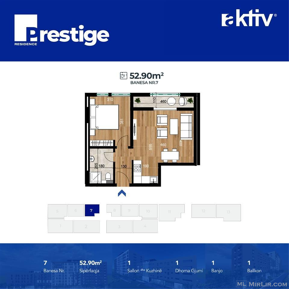 Shitet banesa 52.9m2 - Prestige Residence - aktiv