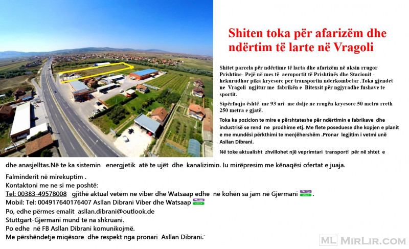 Shitet toka për afarizëm dhe ndërtim të lartë në Vragoli afër Aeroportit në Prishtinë
