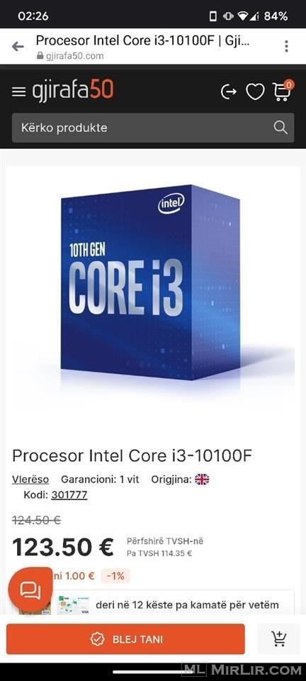 Procesor Intel Core i3-10100F i ri testum me garancion