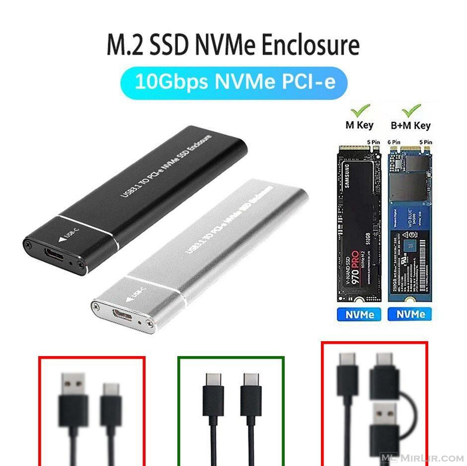 M.2 SATA SSD Enclosure Mobile Case Supports NVME Protocol To