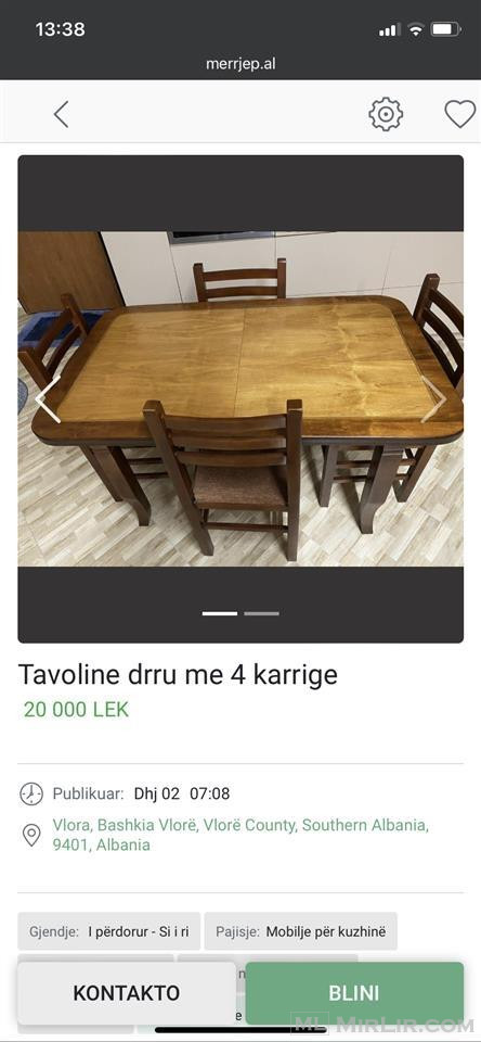 Tavoline me 4 karrige