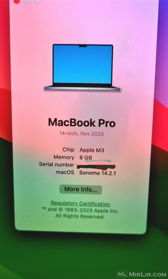 macbook pro 14 inq  m3  8 ram 500ssd 2023