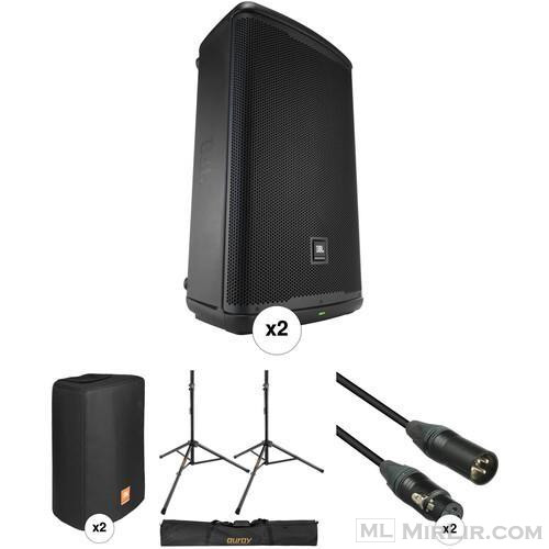 JBL Dual EON715 Powered Speaker Kit with Stands Covers Bag 