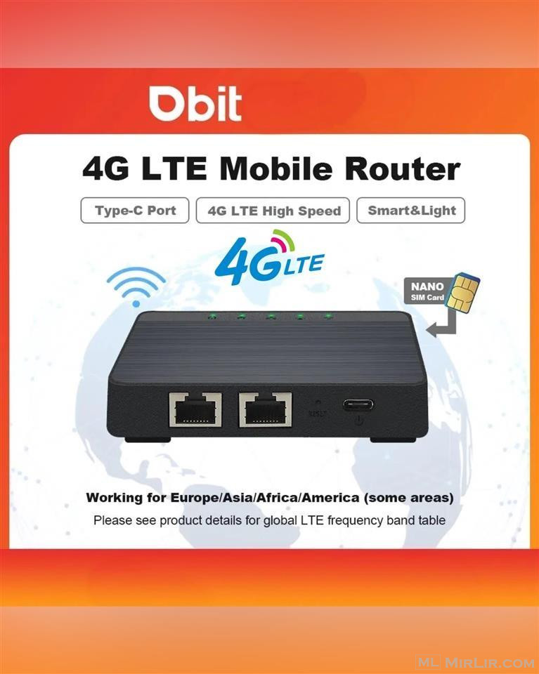 Mini Router 4G LTE me Kartë SIM shpërndan Wi-Fi, 2 porta LAN