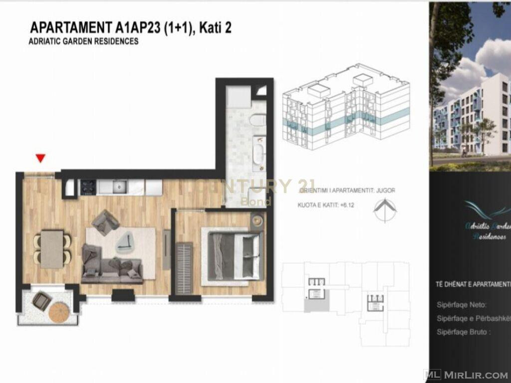 Shitet Apartament 1+1 tek Adriatic Garden Residence, Golem