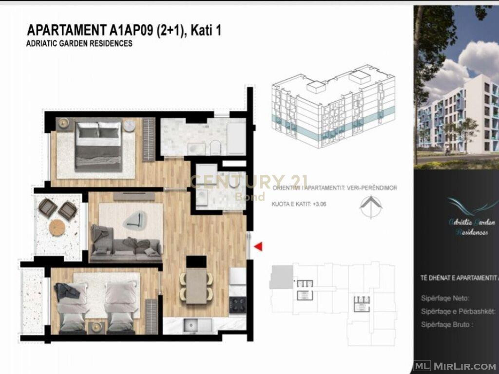 Shitet Apartament 2+1 tek Adriatic Garden Residence, Golem