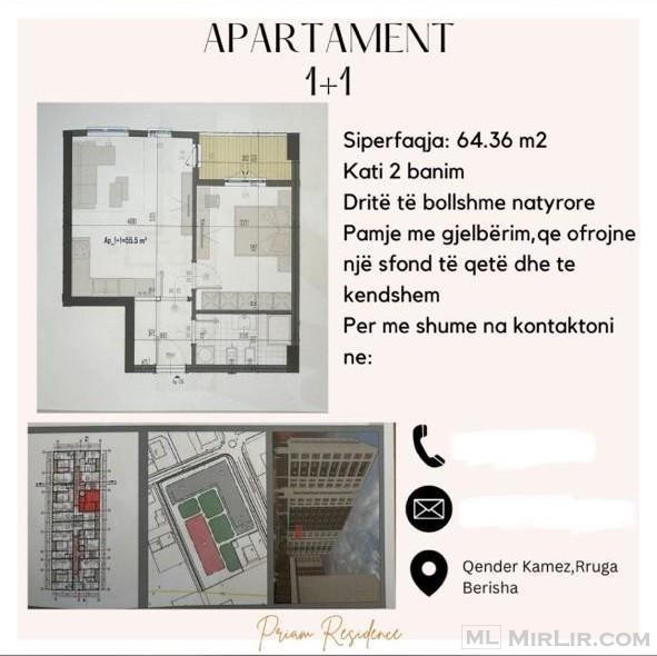Shitet apartament 1+1 ne Kamez, Priam Residence/ 51\'488 euro