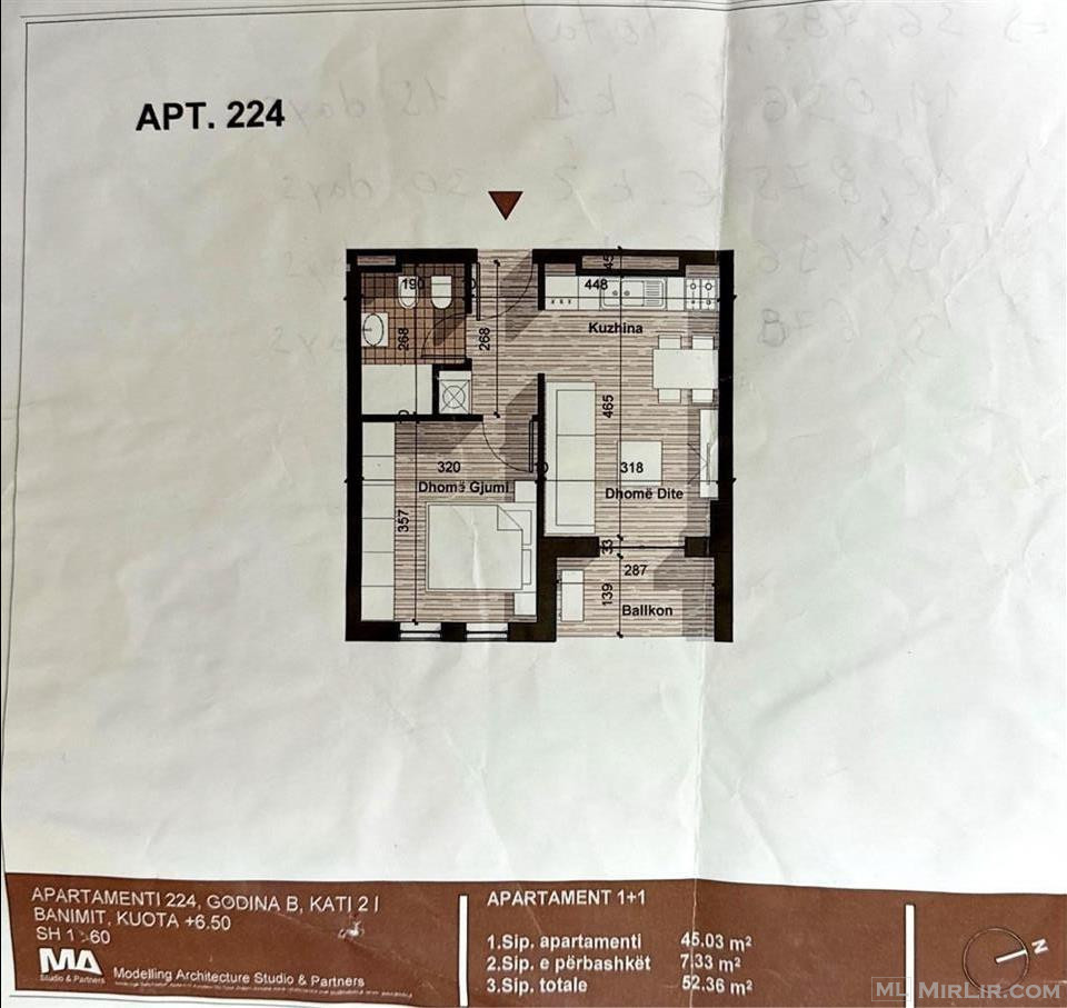 Shitet Apartament 1+1  Sipërfaqe 52m2 kati 2  Tirane 