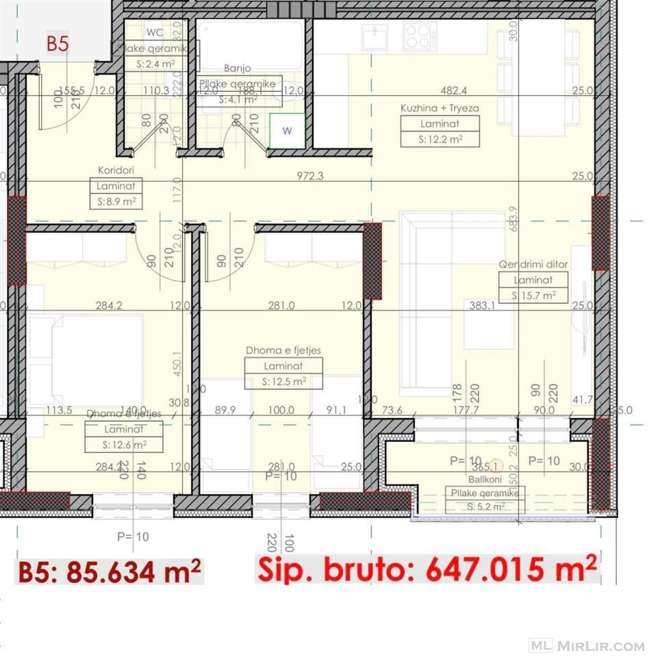 ??????  banesa 85.63 m² Kati 3 ( Dy dhoma gjumi) në Li