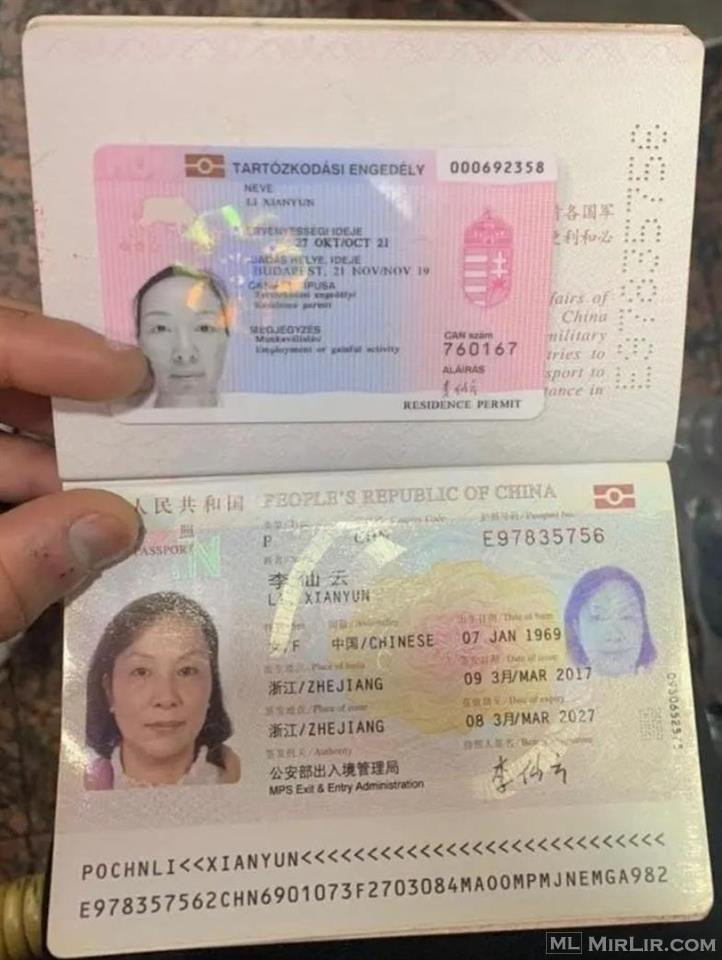 Registered passport ID card, driving license, visa, green ca