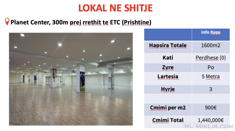 Shitet Lokali me sip 1600m2/Fushë Kosovë