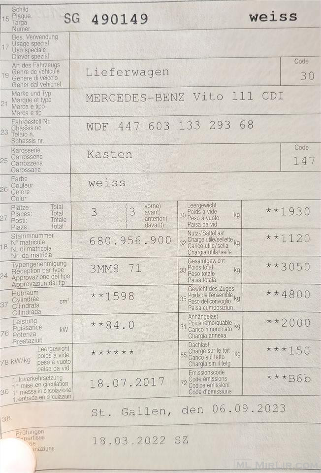 Kombi / fugon mercedes benz vito 111cdi