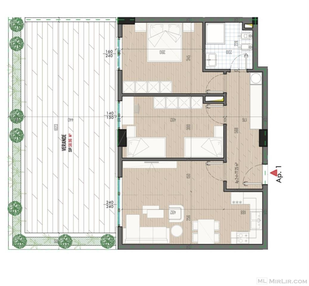 Shitet apartament 2+1+Verande tek Univers City/ 112,963 €