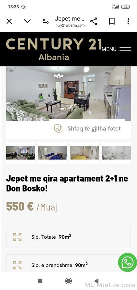 Jepet  me qera Apartament 2+1 ne Don Bosko