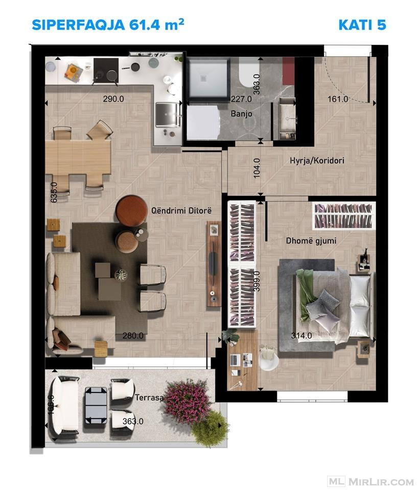 Ofrohet për shitje banesa me sipërfaqe 61.4m² me lokacion në