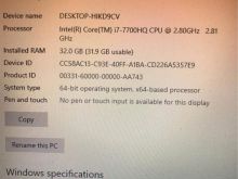 ASUS CORE I7 GEN 7-SSD 250GB M2 +  HDD 1TB 32 GB RAM DDR4 GR