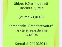 Shitet: 9.5 ari truall në Dardania 3, PejëÇmimi: 50,000€