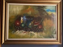 Pikture me kornize druri dhe firme autori, 84x64 cm.